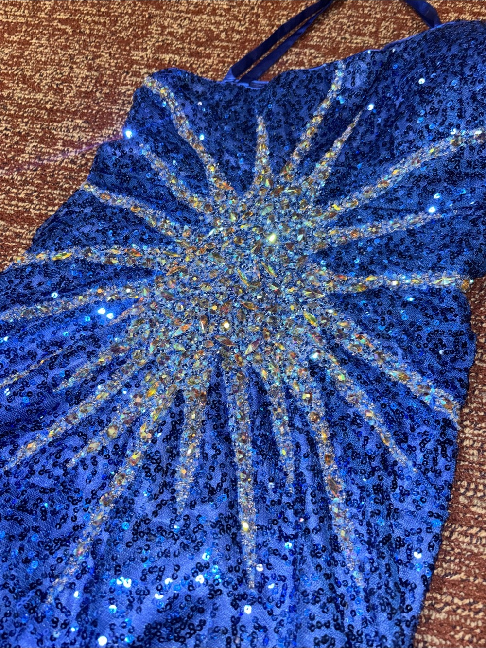 Dave & Johnny sequin mini dress rhinestone side starburst fitted spaghetti strap - Picture 8 of 14